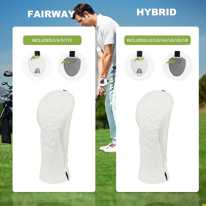 PONADA 4pcs or 1pc Golf Club Head Covers for Woods, Driver, Fairway, Hybrid – Premium PU Leather with Interchangeable Tags & Magnetic Blade and Mallet Putter Covers - Image 3